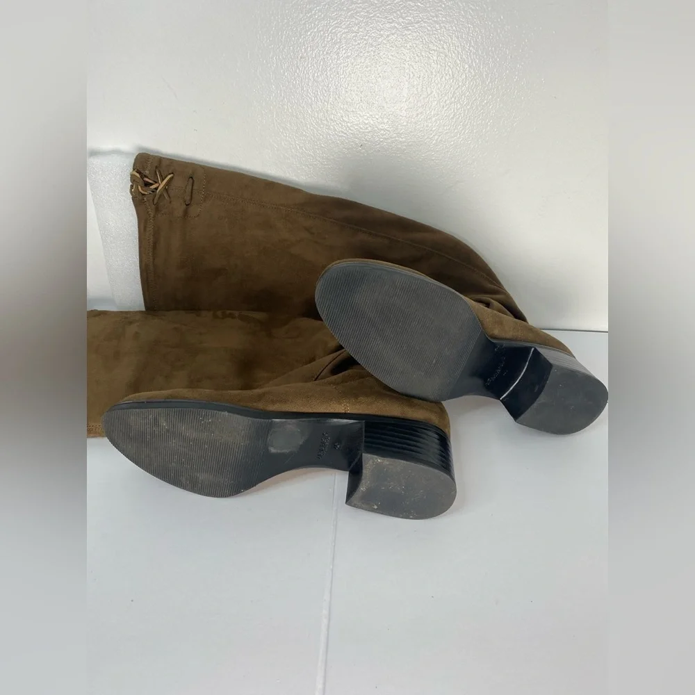 Zara Basic 40 Brown Over the Knee Heeled Boots With Laces